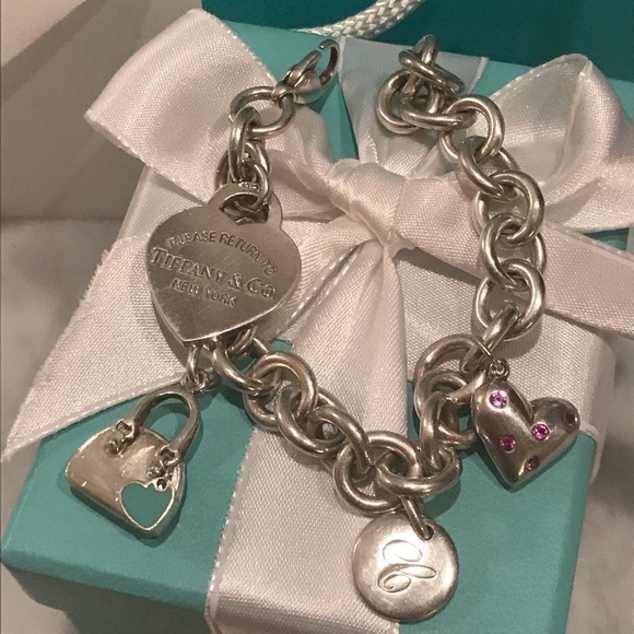 Tiffany & Co. Charm Heart Bracelet w/ Etoile Pink Sapphire & Blue Heart Purse - Picture 3 of 14
